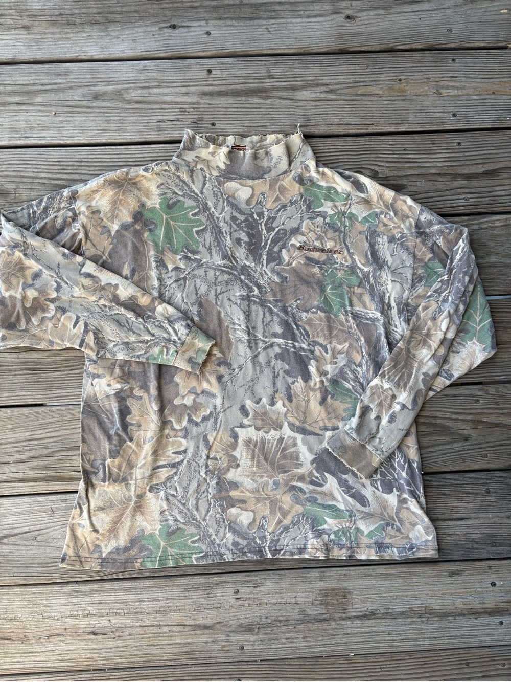 Distressed Walls Budweiser Camo Long-Sleeve Mock Neck Shirt